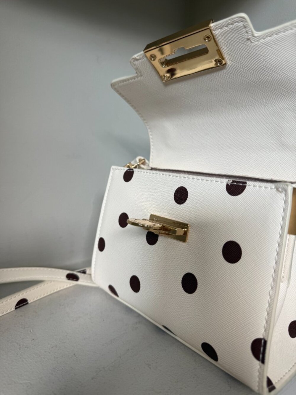 Ted Baker London Polka Dot Top Handle Crossbody Satchel Ivory Brown Bag NWT - Picture 12 of 14